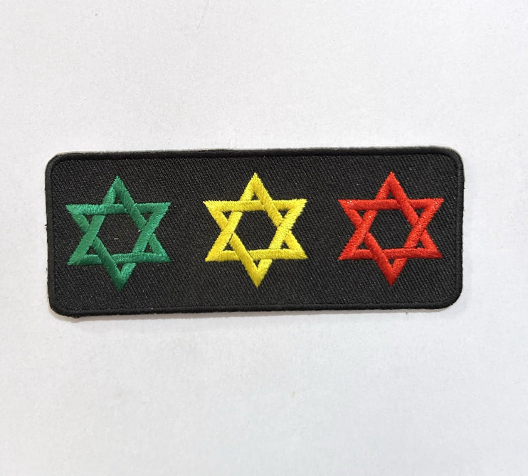 Triple Star of David Patch with Rastafari Colors